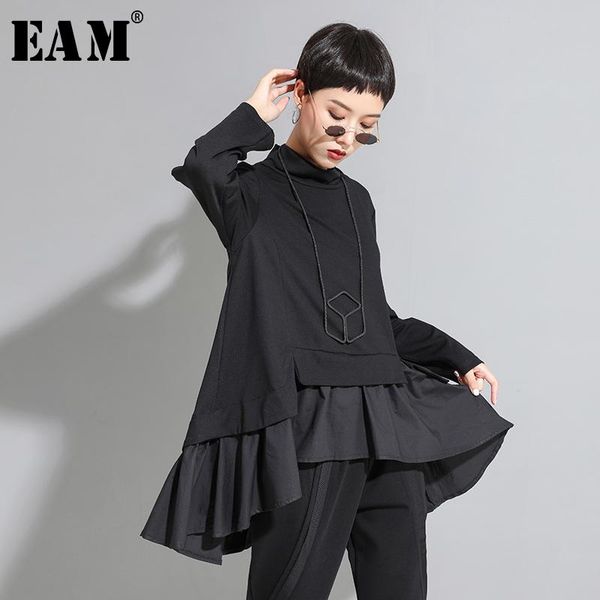 

women's hoodies & sweatshirts [] loose fit asymmetrical ruffles sweatshirt high collar long sleeve women big size fashion tide spring a, Black