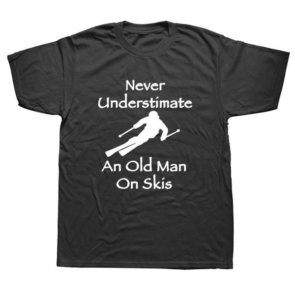 

men's t-shirts never underestimate an old man on skis t shirt men adventure ski casual tshirt gift for snowboarder love snowboarding te, White;black