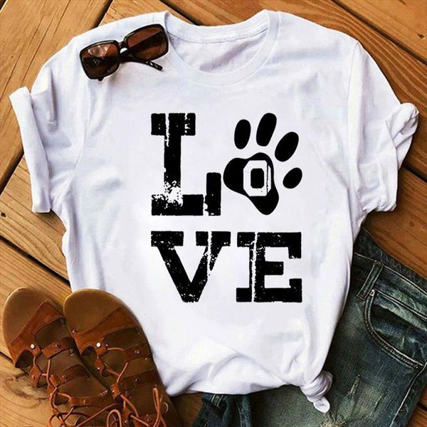 

love paws summer casual womens harajuku tee cute graphic fashion female shirts clothing femme, White