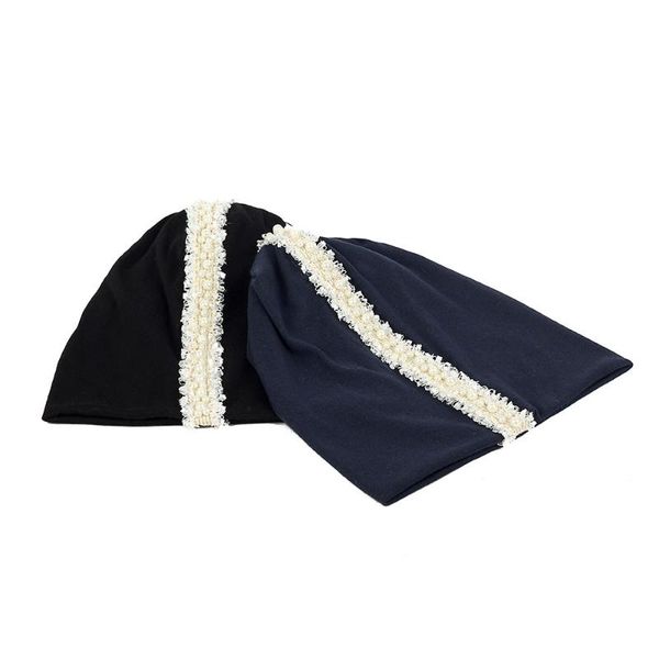 

beanie/skull caps outdoor casual women pearl ribbon fashion beanies hats soft windproof thin cotton baggy skullies hat cap for ladies girls, Blue;gray