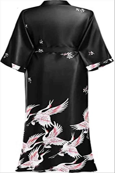 

satin brides wedding robe silky women sleepwear nightgown casual bathrobe animal rayon long kimono, Black;red