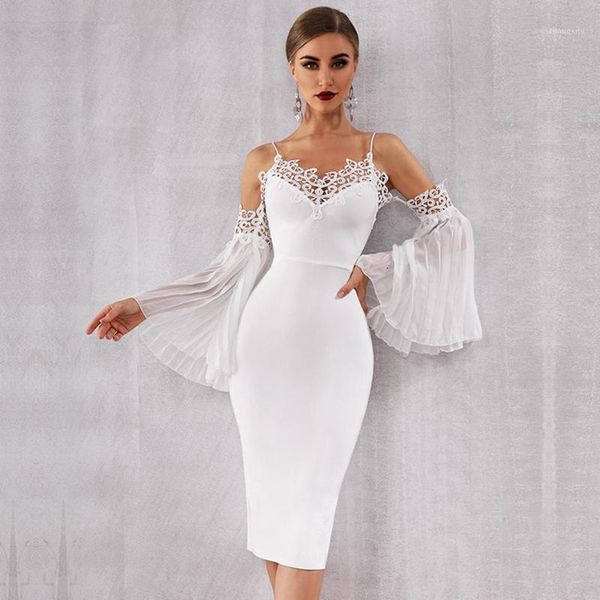 

celebrity party summer bandage white off the shoulder flare sleeve nightclub lace dress women vestidos1, Black;gray