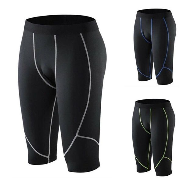 

mens cropped pants sports workout training leggings compression shorts trousers men's, White;black