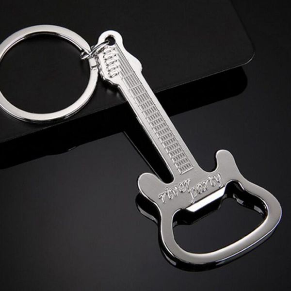 

10pczinc alloy guitar shape beer bottle opener can opener bottle opener keychain keyring key chain key ring kitchen tools, Silver