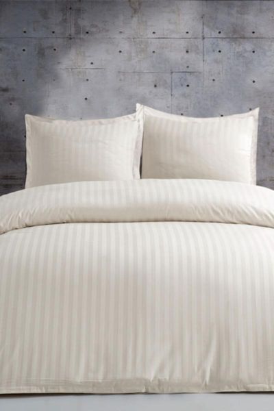 

double stripe satin duvet cover set cream aft-0010322 bedding sets