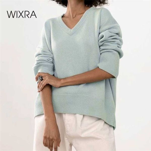 

wixra v neck sweaters women pullover femme jumper korean fashion ladies solid knitwear autumn winter 211021, White;black