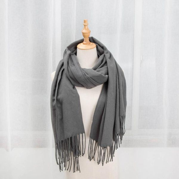 

women cashmere scarves with tassel keep warm female shawl solid color lady winter autumn long scarf, Blue;gray