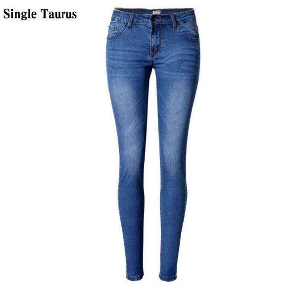 

low waist elasticity skinny jeans femme classic vintage bleached plus size push up jean women fashion blue pencil demin pants 211129