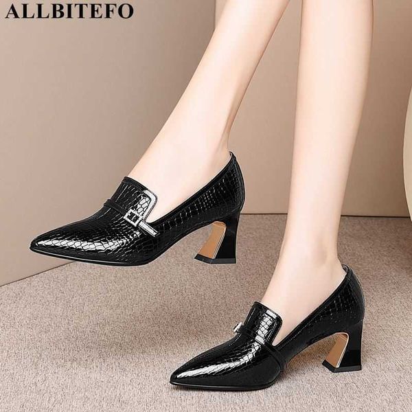 AlliteBitefo Tamanho Grande: 33-42 Full Genuine Leather Marca High Saltos Escritórios Senhoras Sapatos Mulheres High Heel Shoes Party Mulheres Saltos 210611