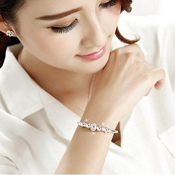 

silver-plated bracelet creative fashion boutique jewelry hydrangea good luck beads bangle, Black