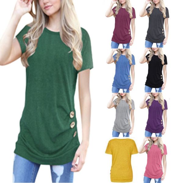 

women's t-shirt button decoration short sleeve 7t7o, White