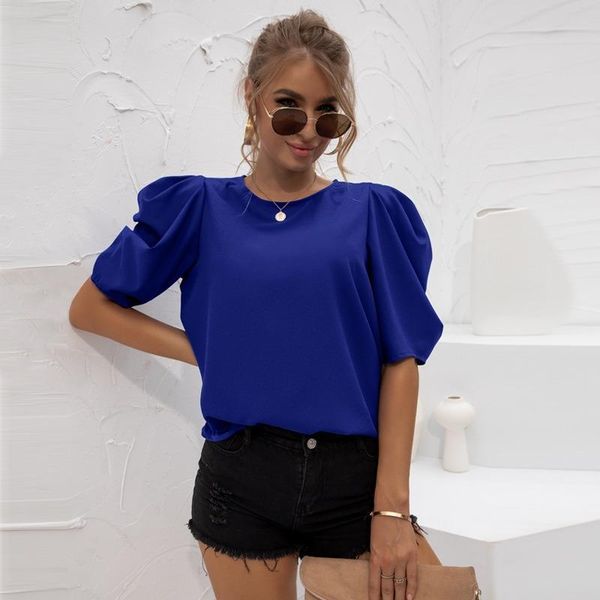 

women's blouses & shirts chiffon women summer puff sleeve solid color o-neck casual loose fashion retro black white base wild bottoming