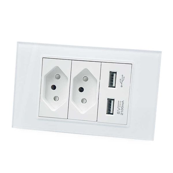 

brazil usb 2a fast charging ac 110v-240v 10a home electrical plug socket tempered glass panel fireproof material