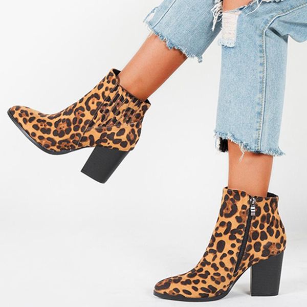 

boots sagace shoes women leisure rome leopard zipper square heels large size ankle short fashion boots-women 2021oct9, Black