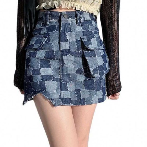 

women denim mini skirt fashion summer high waist korean blue package hip jeans harajuku plus size cotton 210601, Black