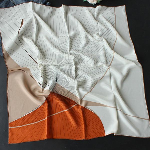 

scarves 2021 women summer silk hand rolled edges 90*90cm, Blue;gray