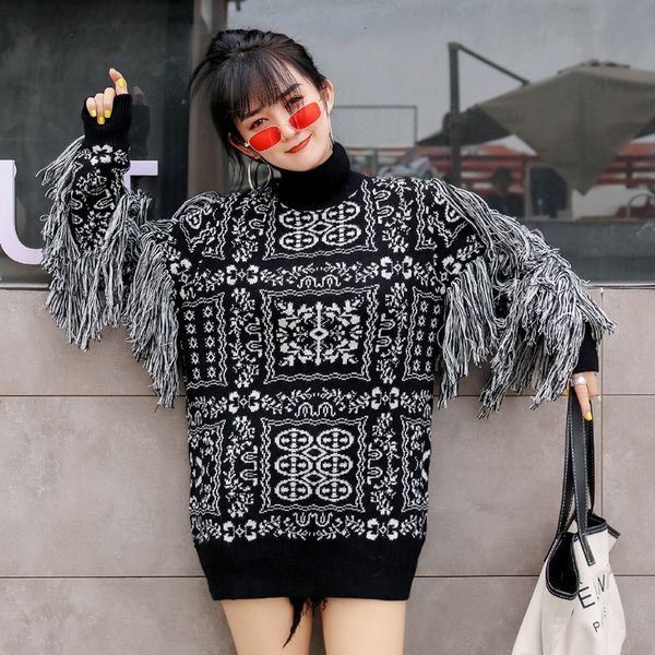 

women's sweaters [ewq] autumn long sleeve tassel loose fashion trend women pullovers knitted coat large size wool sweater qk41401 xt9b, White;black