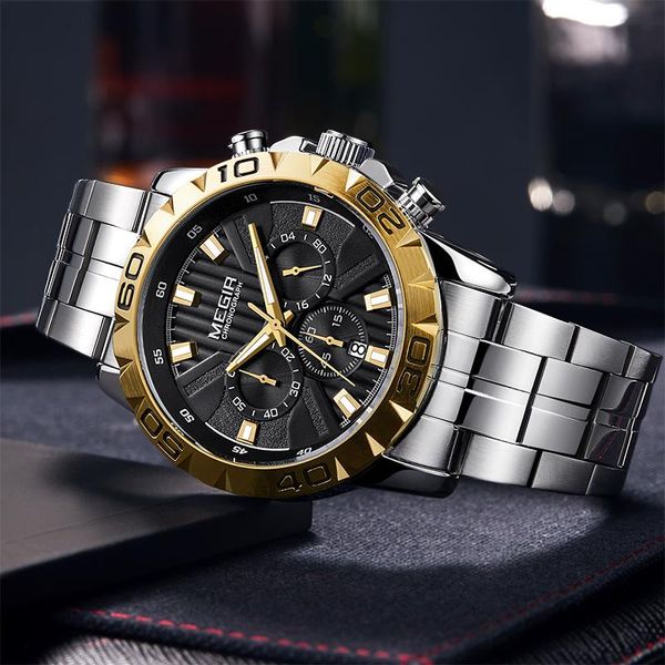 

wristwatches megir men's business chronograph quartz watches waterproof luminous army wristwatch watch man relogios masculino clock 208, Slivery;brown