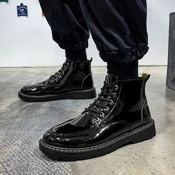

new arrivals men martin boots fashion black mens boots casual comfort patent leather ankle boot for men botas hombre