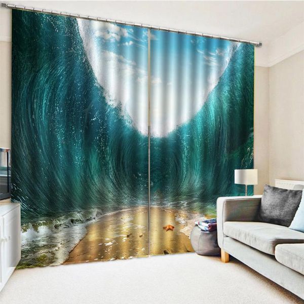 

curtain & drapes po green waves curtains 3d for living room bedding el cortinas windproof thickening blackout fabric