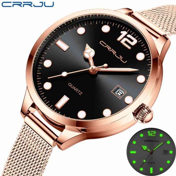 

women casual watch crrju fashion luxury luminous quartz waterproof woman's wristwatch mesh ladies dress watch relogio feminino 210517, Slivery;brown