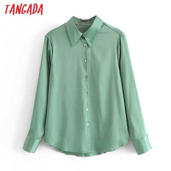 

tangada women satin shirts long sleeve solid turn down collar elegant office ladies work wear blouses sw04 210609, White