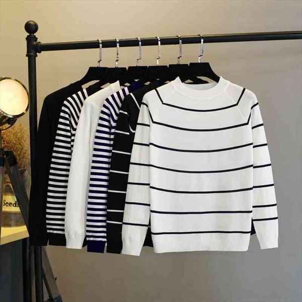 

plus size long sleeve striped pullover women sweater knitted sweaters korean pull femme jumper female autumn winter, White;black