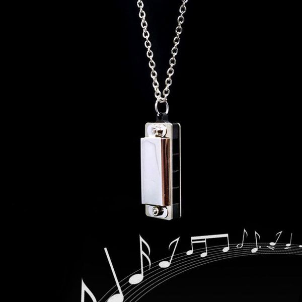

chains creative necklace vintage harmonica four hole whistle pendant gift necklacehiphop personality women & men jewelry, Silver