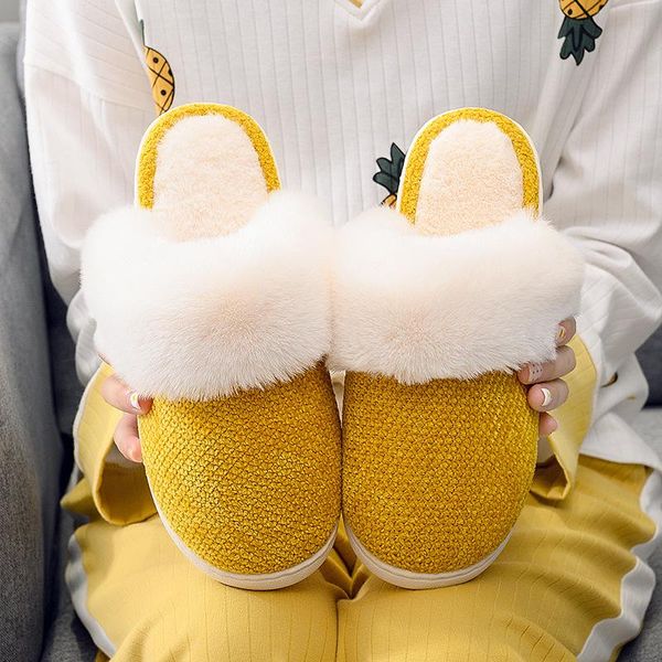 

couple's cotton slippers women's winter indoor non-slip platform home velvet warm men's, Black