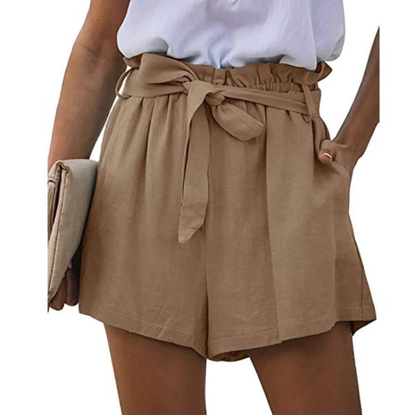 

women's shorts pantalones cortos de mujer 2021 summer style casual paper bag belt pocket loose elastic lace pleated wide-leg, White;black