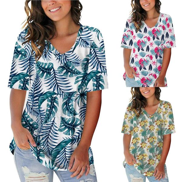 

women's t-shirt vintage floral print womens t shirts casual short sleeve female v neck streetwear summer camisetas de mujer, White