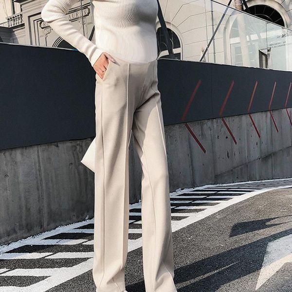 

pregnant women's wide leg trousers winter loose woolen maternity bottoms, White