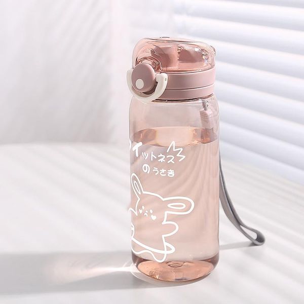 

water bottles men's and women's plastic vacuum flasks, simple handle, rope, cover, peach blossom creative gift cup
