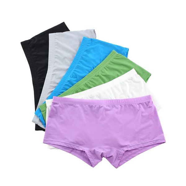 

underpants 6pcs male underwear solid ice silk breathable soft simple style man boxers u pouch cueca calzoncillos trunks, Black;white