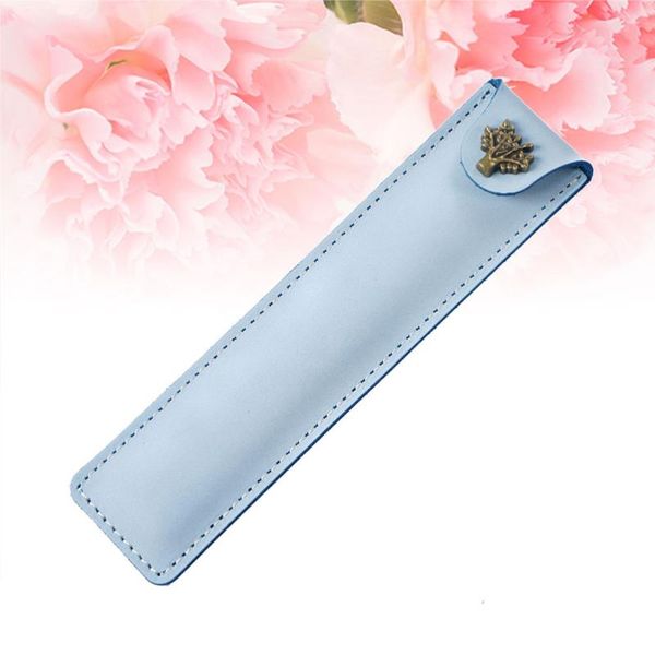 

pencil bags genuine leather pen pouch holder single bag case with snap button for rollerball fountain ballpoint (sky-blue)