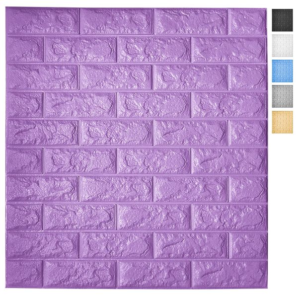 Art3d 5-Pack Peel and Stick 3D Wallpaper Panels for Interior Wall Decor Carta da parati autoadesiva in mattoni di schiuma in viola, copre 29 piedi quadrati