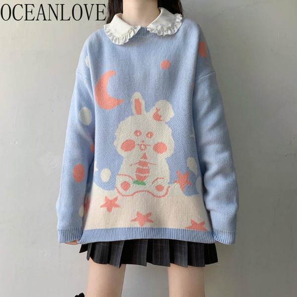

kawaii japan style women sweaters cartoon autumn winter sweet pull femme vintage bf pullovers 18980 210415, White;black