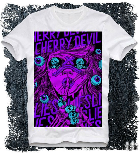 

t-shirt cherry devil pop art drug psychedelic fabrication lucid dream lsd mdma x..., White;black