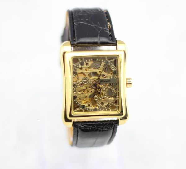 

winner square hollow large dial manual mechanical watch leisure business women's watch, Slivery;brown