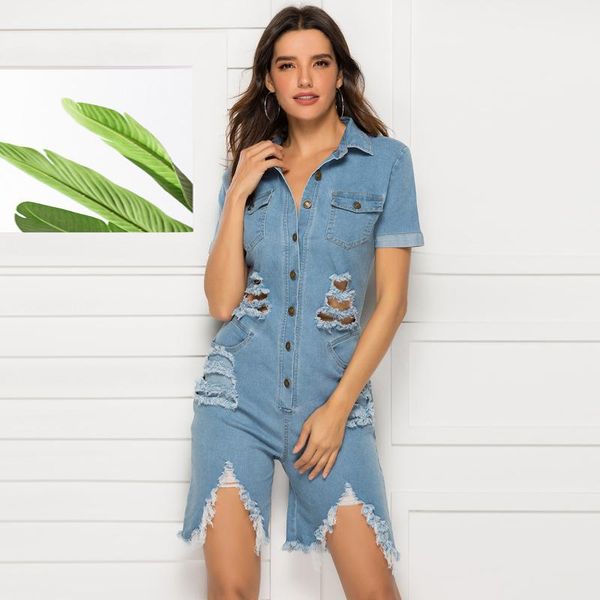 

women's jumpsuits & rompers playsuits women casual jeans wash water ripped slim denim jumpsuit club outfit fashion clothes, Black;white