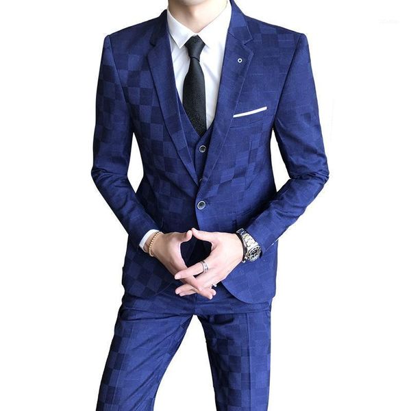 

men's suits & blazers jacket pants vest men 3 pieces slim casual suit trousers set male wedding groom dress business coat waistcoat, White;black