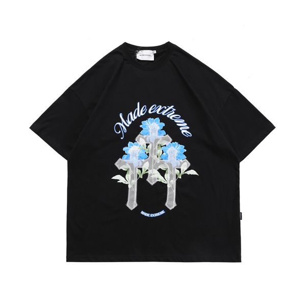 

chrome/hearts tees screen printed short t-shirt men's high street fashion brand loose round neck quarter sleeve summer tren, White