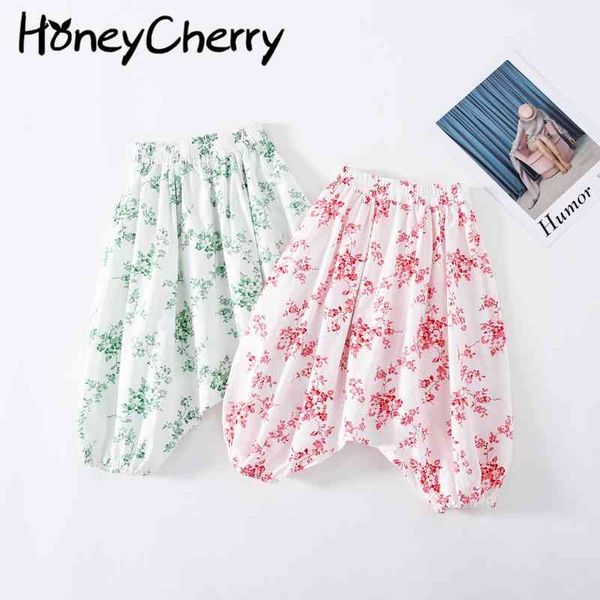 Frühling und Sommer koreanische Kinderkleidung Mädchen Baby lose Baumwolle Blumenblüher Anti-Mücken-Hosen 210515