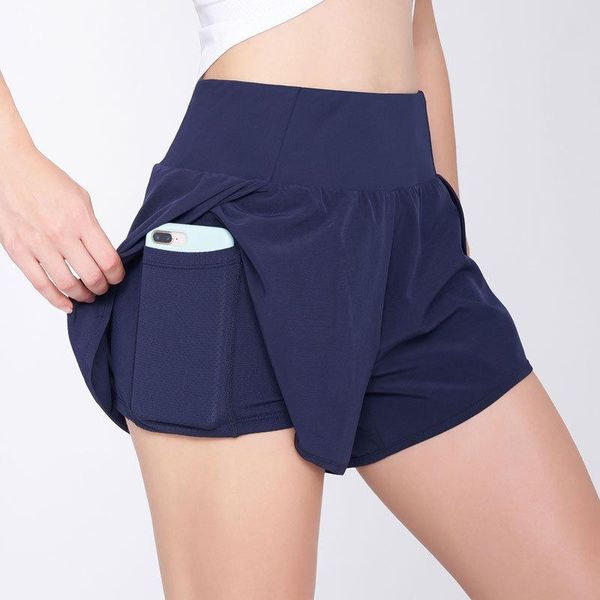

running shorts gym fitness short 2 in 1 sport for women workout loose breathable quick dry yoga sportwear with side phone pocket, Black;blue