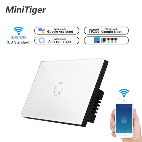 

smart home control minitiger us standard wifi touch switch app wireless remote light wall crystal glass panel work with alexa / google