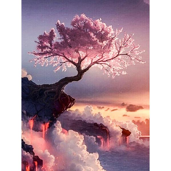 

diamond painting cherry tree on cliff diy 5d embroidery cross stitch rhinestone mosaic home decor kbl