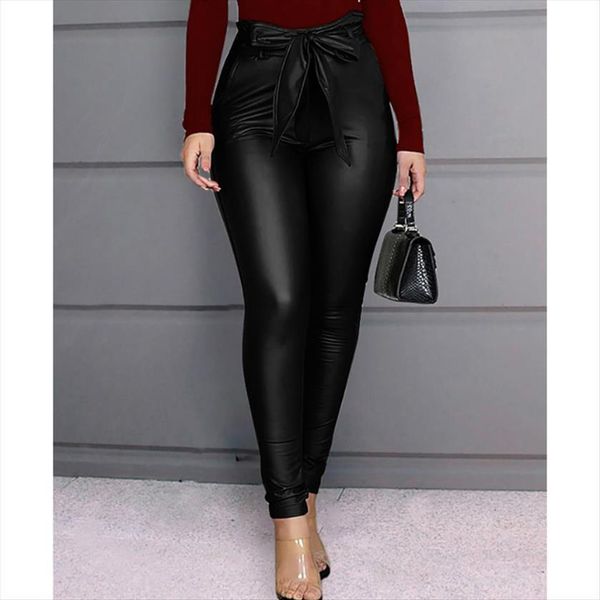 

night club pu skinny womens capris high waist leather trousers stretch pencil slim pants arriavls, Black;white