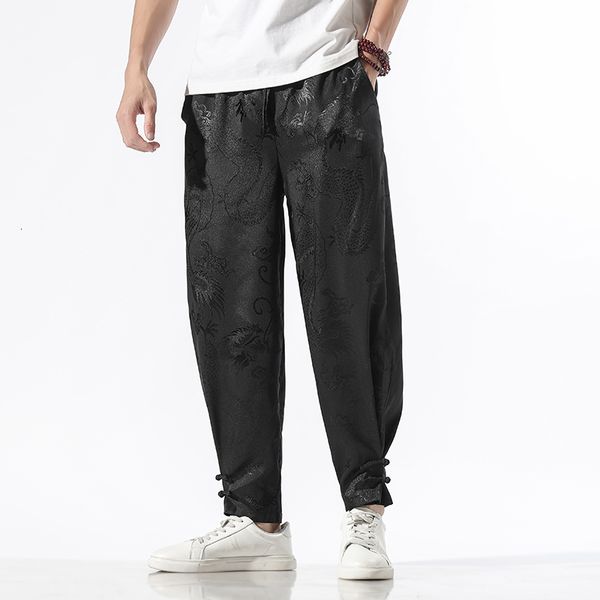 

men's pants 2021 summer dragon printed casual trousers male sweatpants joggers m-5xl streetwear j8um, Black