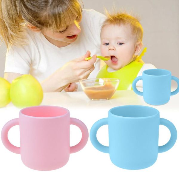 

silicone water cup baby learning drinking with double handle flip lid leakproof magic infants cups bottle mugs