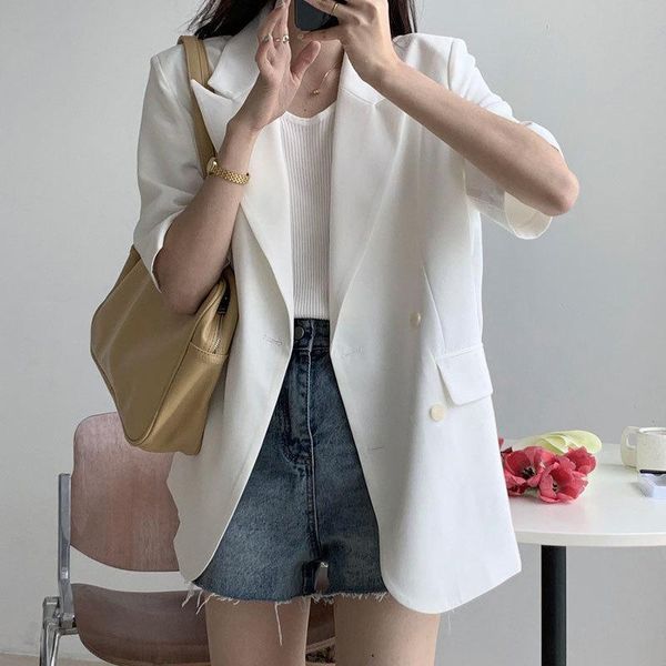 

women's suits & blazers [song ming] white suit jacket for women spring and summer 2021 korean casual short sleeve small n457h, White;black